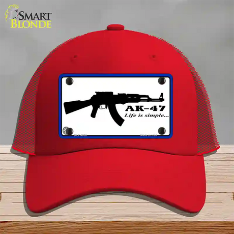 Life Is Simple Novelty License Plate Hat Mesh / Red