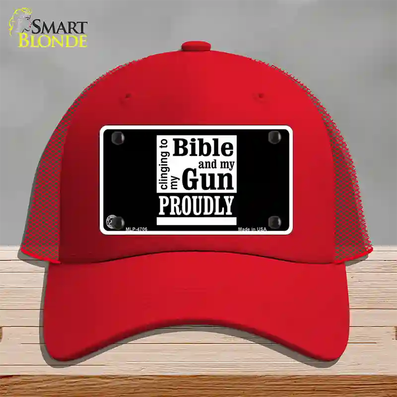 My Bible And My Gun Novelty License Plate Hat Mesh / Red