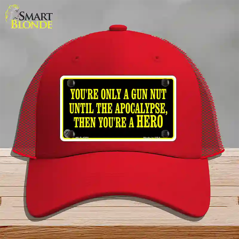 Gun Nut Novelty License Plate Hat Mesh / Red