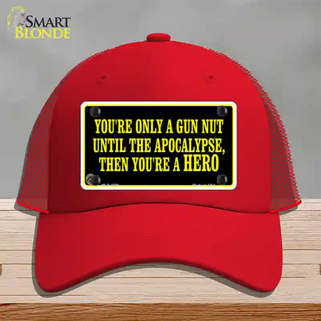 Gun Nut Novelty License Plate Hat Mesh / Red