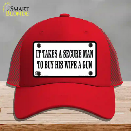 It Takes A Secure Man Novelty License Plate Hat Mesh / Red