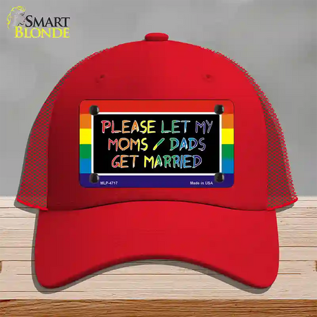 Please Let My Moms And Dads Novelty License Plate Hat Mesh / Red