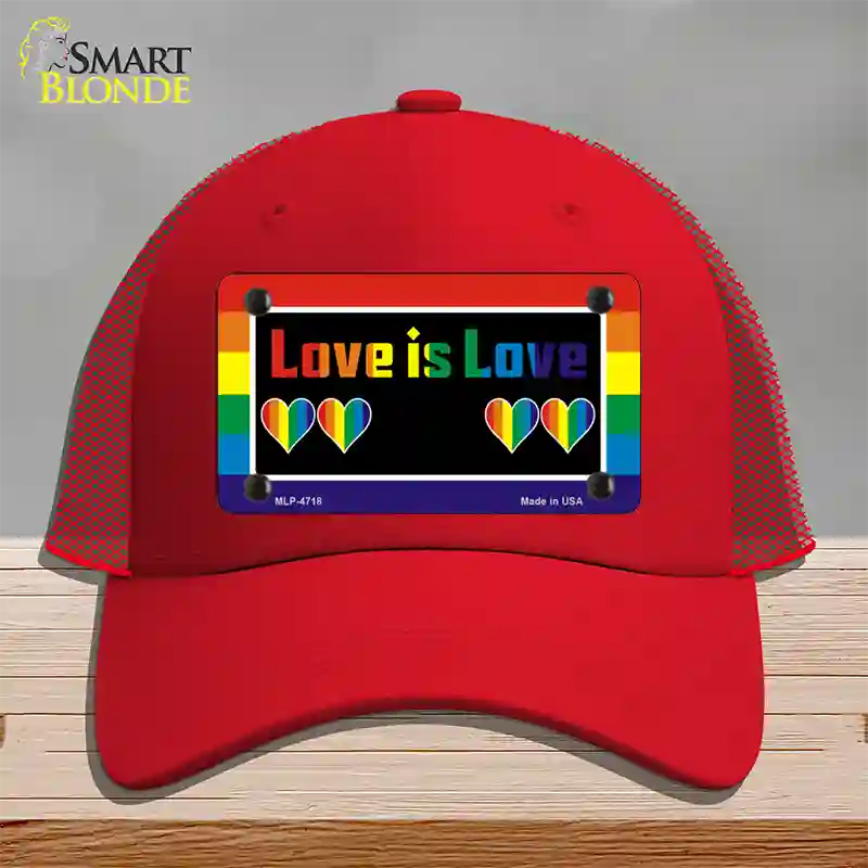 Love Is Love Novelty License Plate Hat Mesh / Red