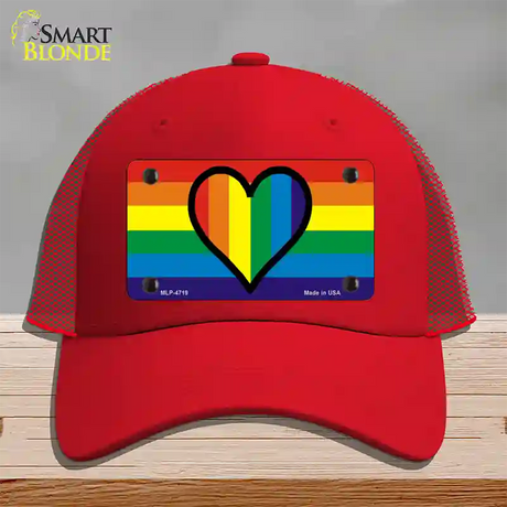 Rainbow Heart Novelty License Plate Hat Mesh / Red