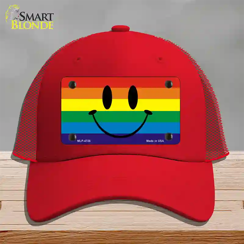 Smiley Face Novelty License Plate Hat Mesh / Red