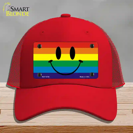 Smiley Face Novelty License Plate Hat Mesh / Red