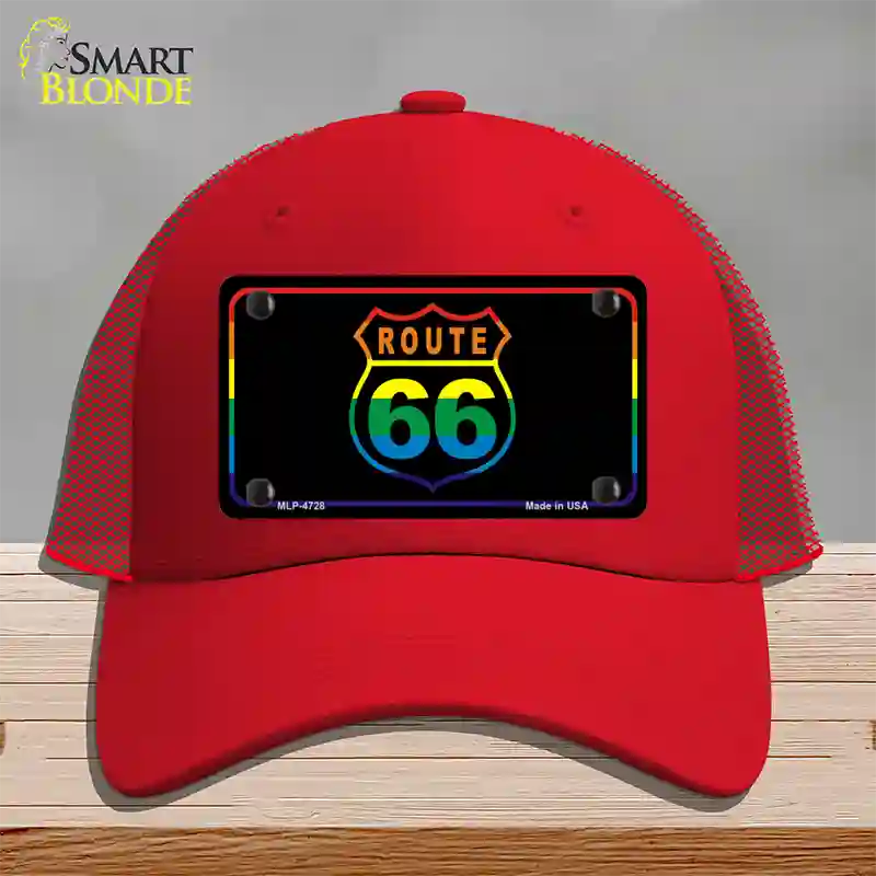 Route 66 Rainbow Flag Novelty License Plate Hat Mesh / Red