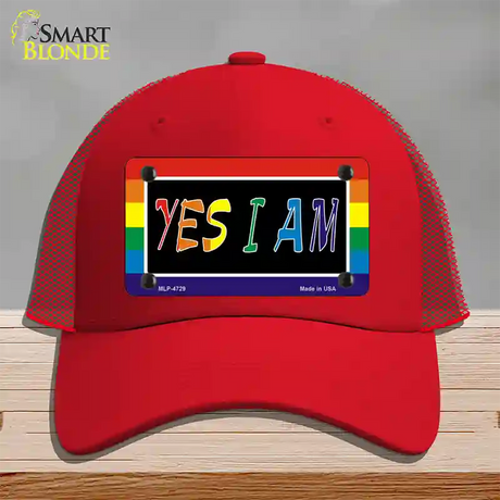 Yes I Am Novelty License Plate Hat Mesh / Red