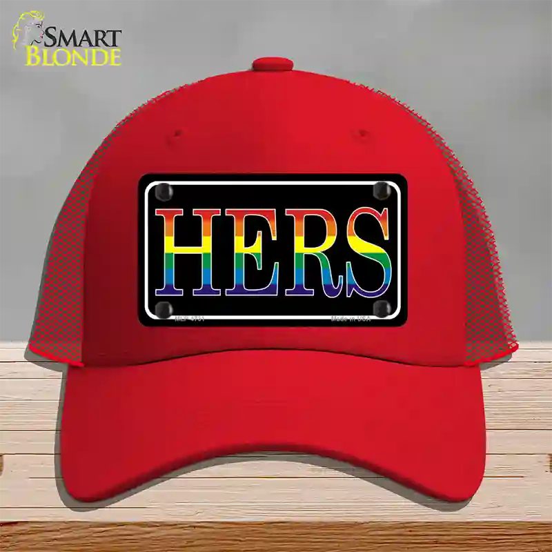 Hers Rainbow Novelty License Plate Hat Mesh / Red