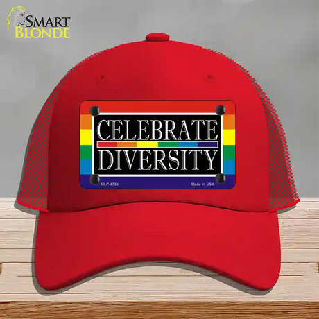 Celebrate Diversity Novelty License Plate Hat Mesh / Red