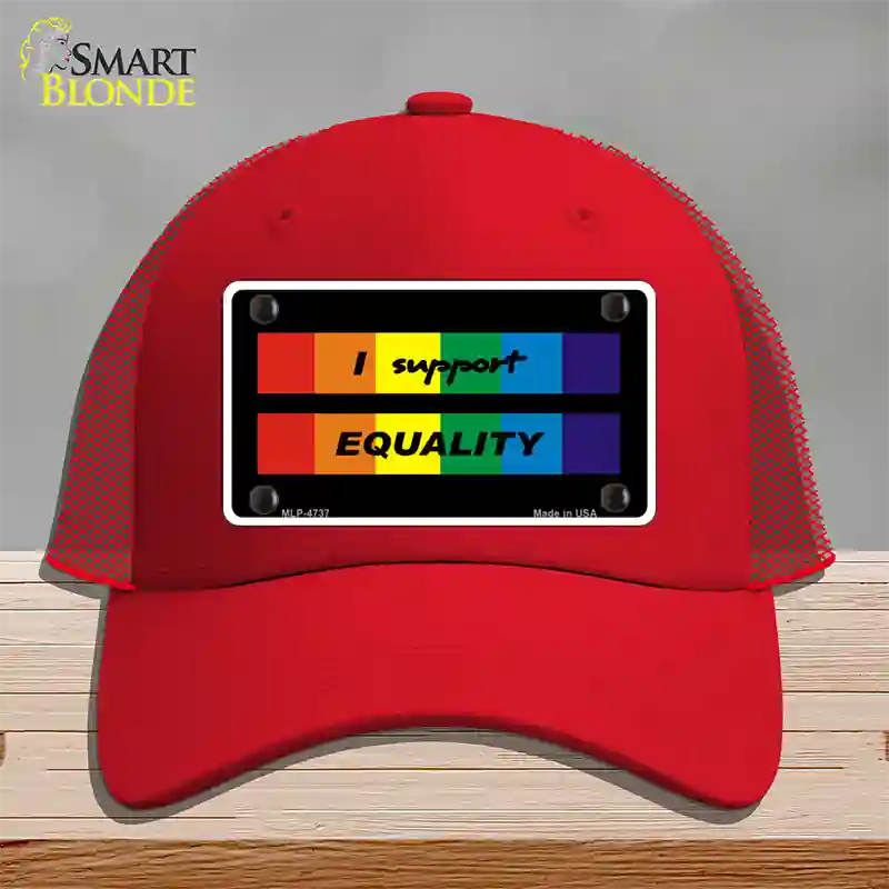 I Support Equality Novelty License Plate Hat Mesh / Red