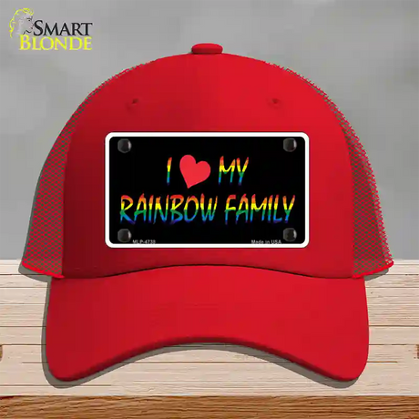 I Love My Rainbow Family Novelty License Plate Hat Mesh / Red