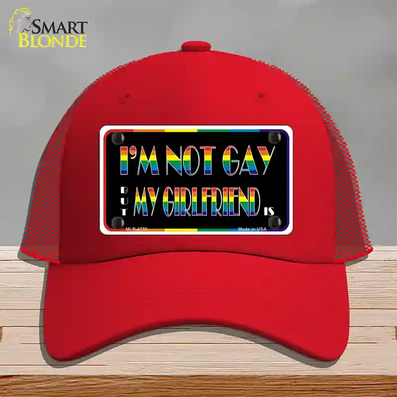 Im Not Gay But My Girlfriend Is Novelty License Plate Hat Mesh / Red