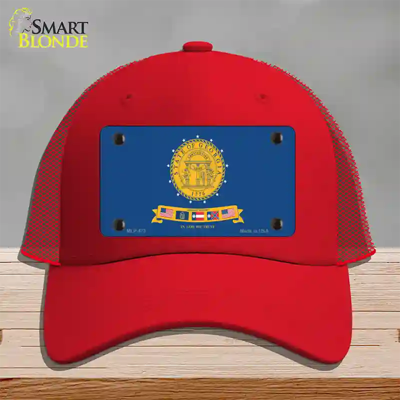 Georgia State Seal Novelty License Plate Hat Mesh / Red