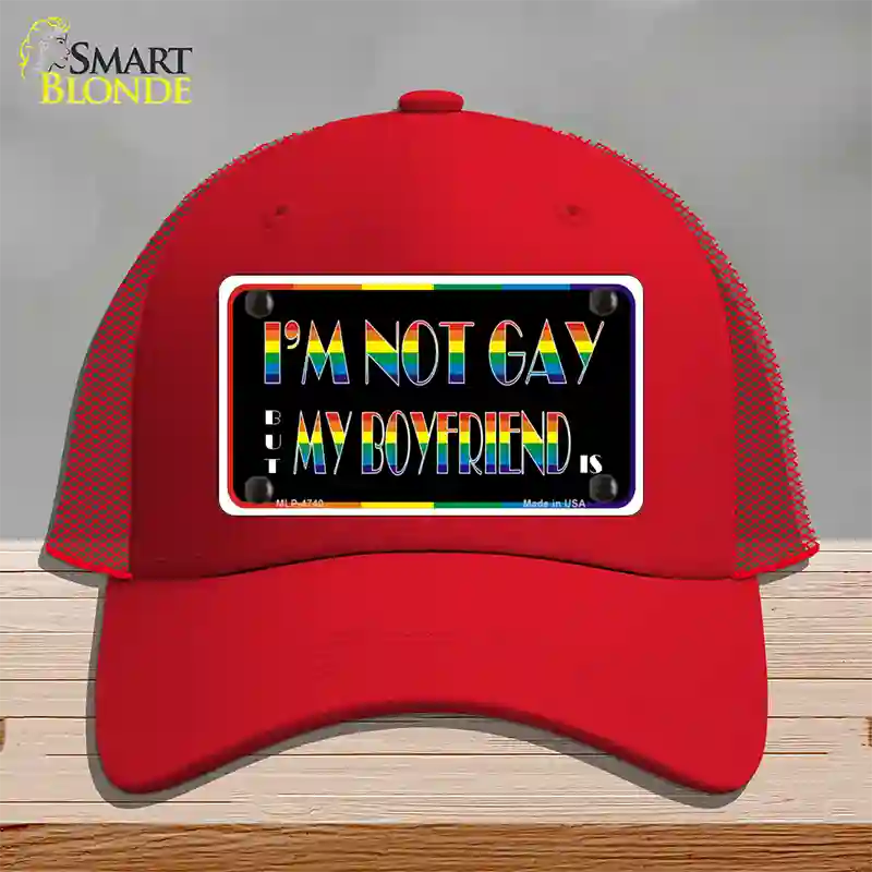 Im Not Gay But My Boyfriend Is Novelty License Plate Hat Mesh / Red