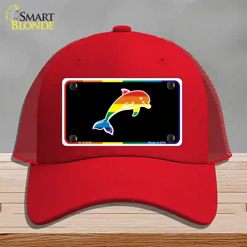 Dolphin Novelty License Plate Hat Mesh / Red