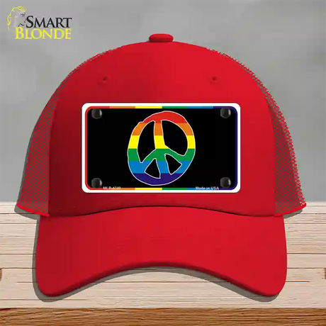 Peace Sign Novelty License Plate Hat Mesh / Red