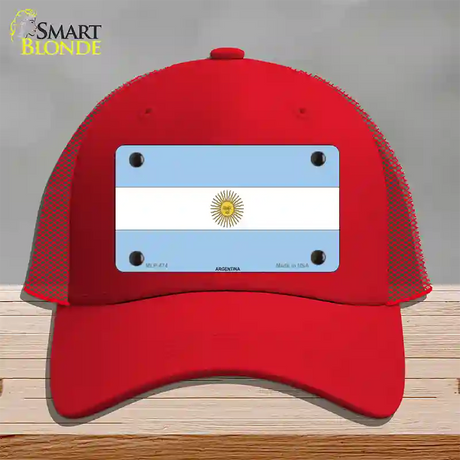 Argentina Flag Novelty License Plate Hat Mesh / Red