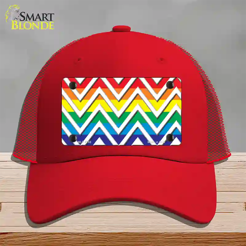 Rainbow White Chevron Novelty License Plate Hat Mesh / Red