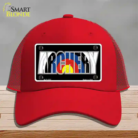 Archery Novelty License Plate Hat Mesh / Red