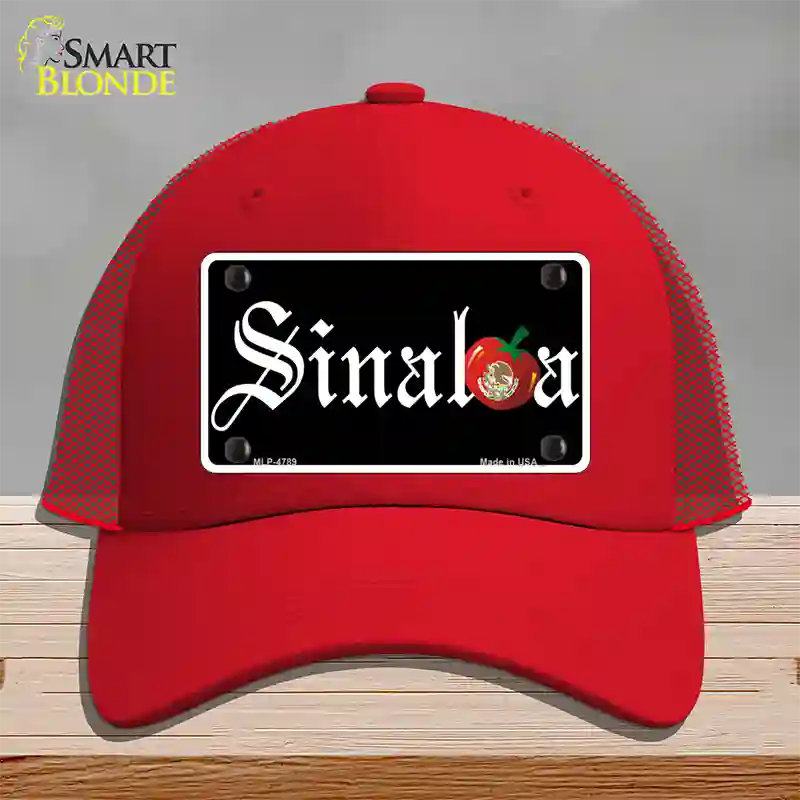 Sinaloa Black Novelty License Plate Hat Mesh / Red