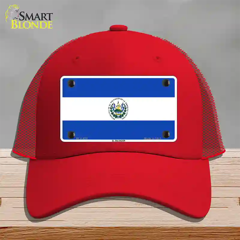 El Salvador Flag Novelty License Plate Hat Mesh / Red