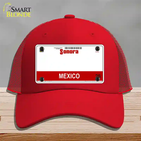 Sonora Mexico Novelty License Plate Hat Mesh / Red