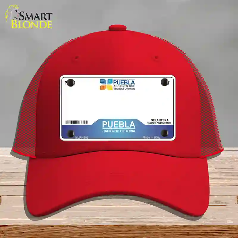 Puebla Mexico Novelty License Plate Hat Mesh / Red