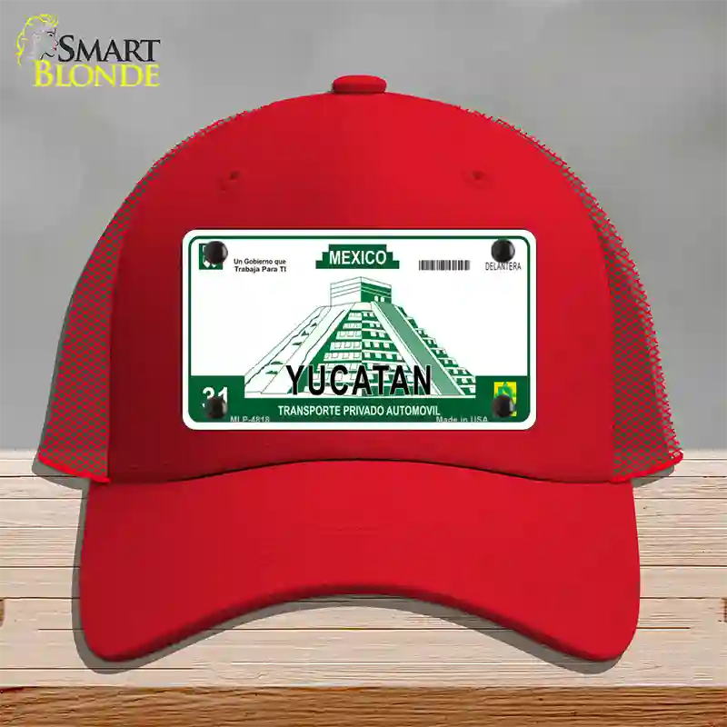 Yucatan Mexico Novelty License Plate Hat Mesh / Red