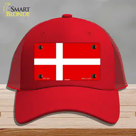 Denmark Flag Novelty License Plate Hat Mesh / Red