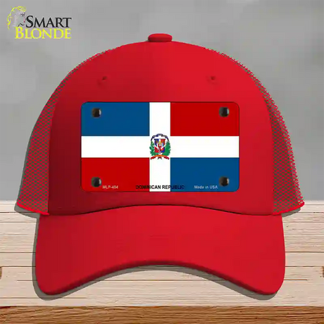 Dominican Republic Flag Novelty License Plate Hat Mesh / Red