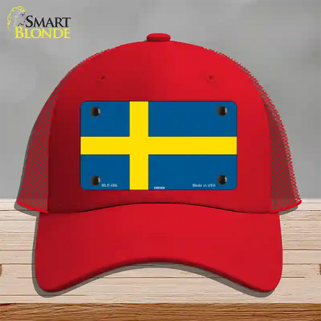 Sweden Flag Novelty License Plate Hat Mesh / Red