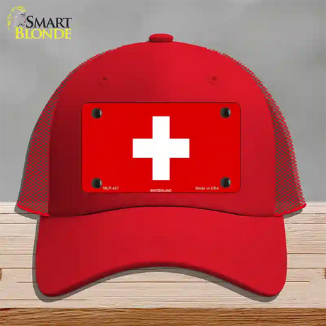 Switzerland Flag Novelty License Plate Hat Mesh / Red