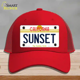 Sunset California Novelty License Plate Hat Mesh / Red