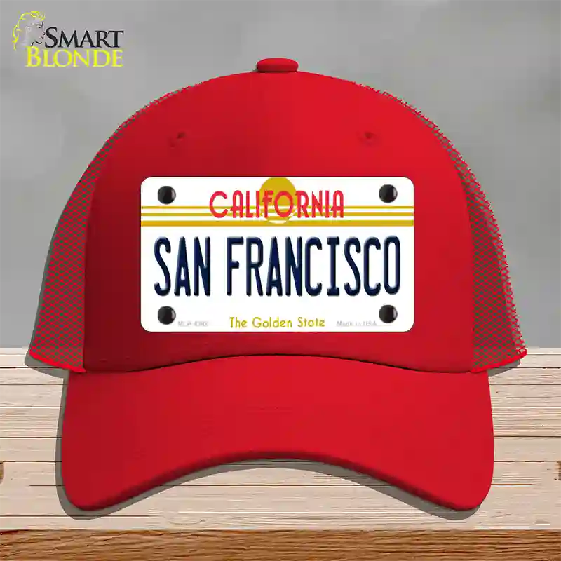 San Francisco California Novelty License Plate Hat Mesh / Red