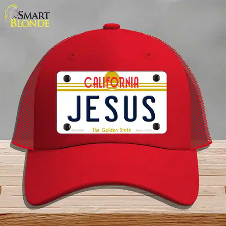 Jesus California Novelty License Plate Hat Mesh / Red