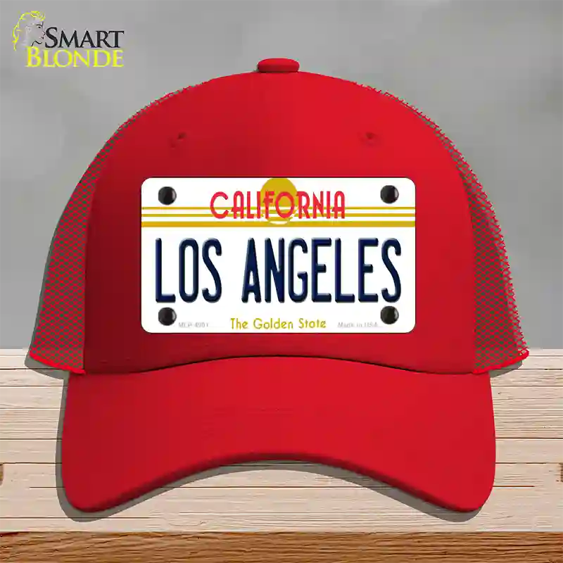 Los Angeles California State Novelty License Plate Hat Mesh / Red