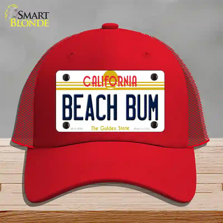 Beach Bum California Novelty License Plate Hat Mesh / Red