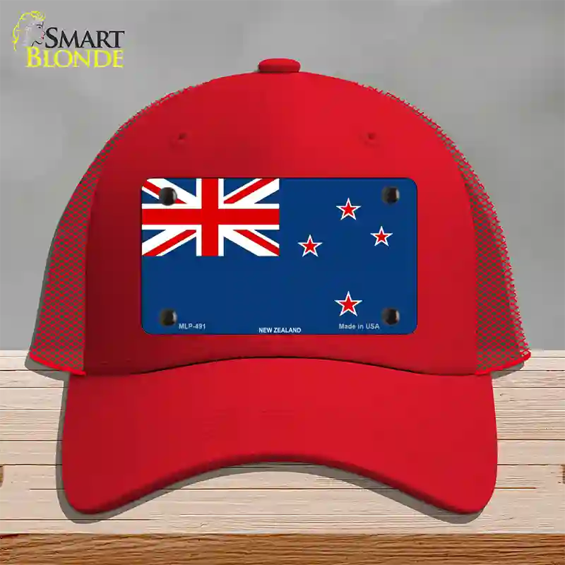 New Zealand Flag Novelty License Plate Hat Mesh / Red