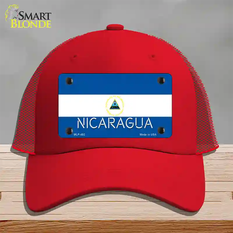 Nicaragua Flag Novelty License Plate Hat Mesh / Red