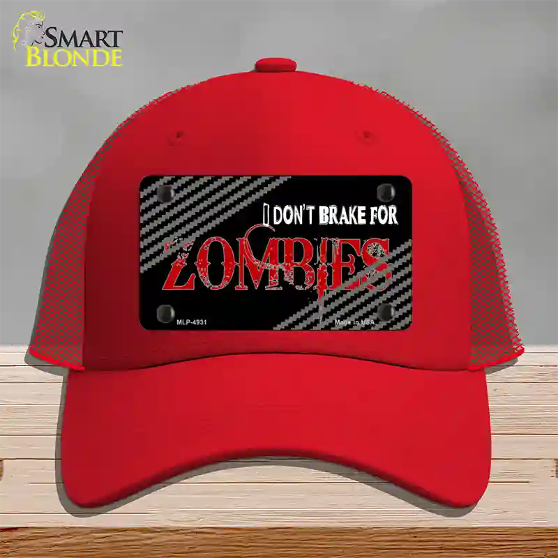 Dont Brake For Zombies Novelty License Plate Hat Mesh / Red