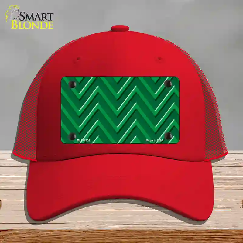 Green Light Green Large Chevron Novelty License Plate Hat Mesh / Red