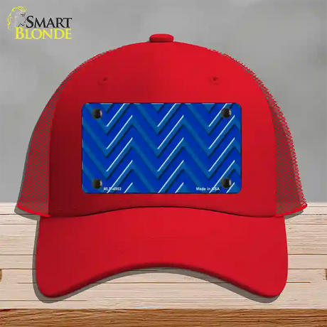 Blue Light Blue Large Chevron Novelty License Plate Hat Mesh / Red