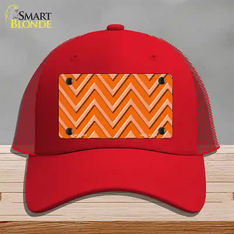 Orange Light Orange Large Chevron Novelty License Plate Hat Mesh / Red