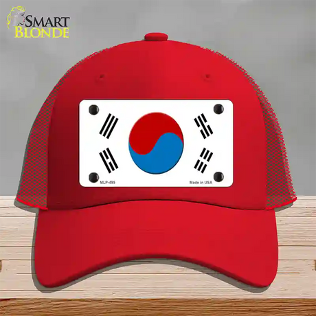 South Korea Flag Novelty License Plate Hat Mesh / Red