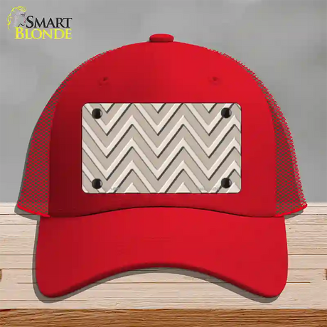 Tan Light Tan Large Chevron Novelty License Plate Hat Mesh / Red