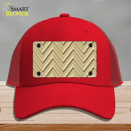 Gold Light Gold Large Chevron Novelty License Plate Hat Mesh / Red