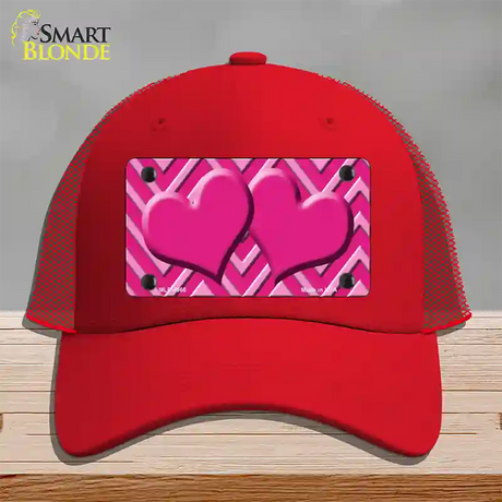 Pink Light Pink Heart Large Chevron Novelty License Plate Hat Mesh / Red