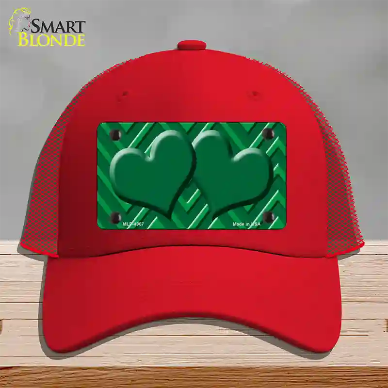 Green Light Green Heart Large Chevron Novelty License Plate Hat Mesh / Red