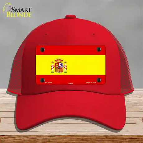 Spain Flag Novelty License Plate Hat Mesh / Red